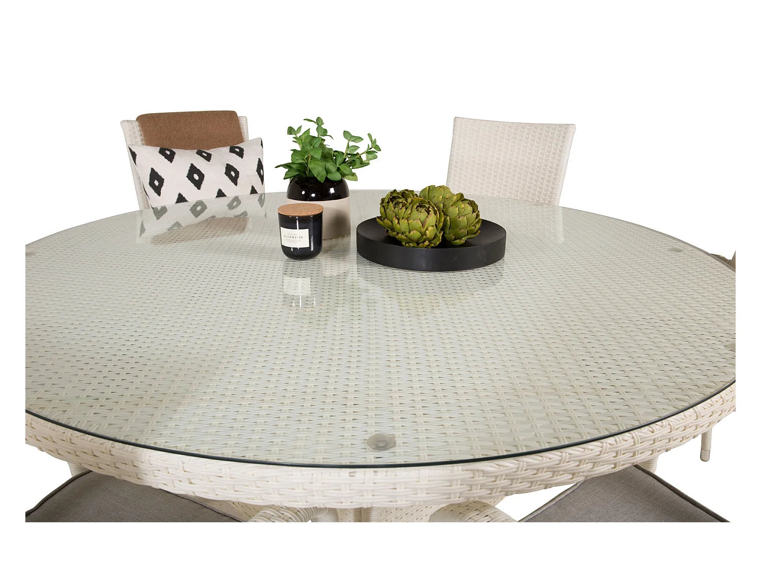 Volta tuinmeubelset tafel Ø150cm en 6 stoel Anna wit.