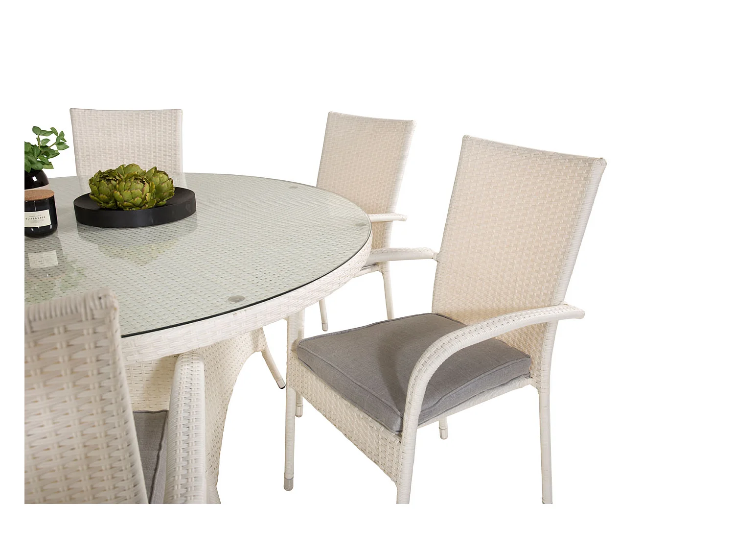 Volta tuinmeubelset tafel Ø150cm en 6 stoel Anna wit.