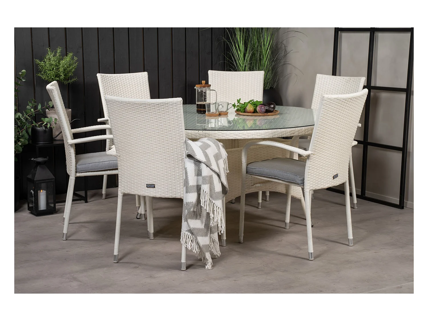 Volta tuinmeubelset tafel Ø150cm en 6 stoel Anna wit.