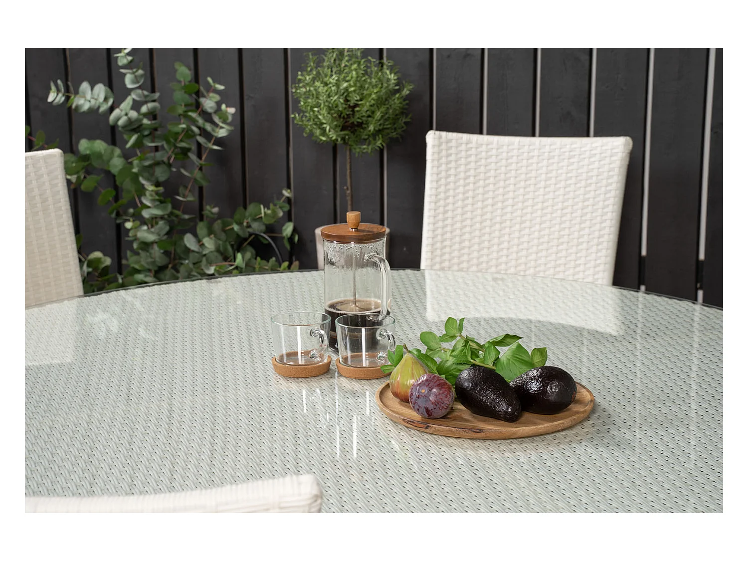 Volta tuinmeubelset tafel Ø150cm en 6 stoel Anna wit.