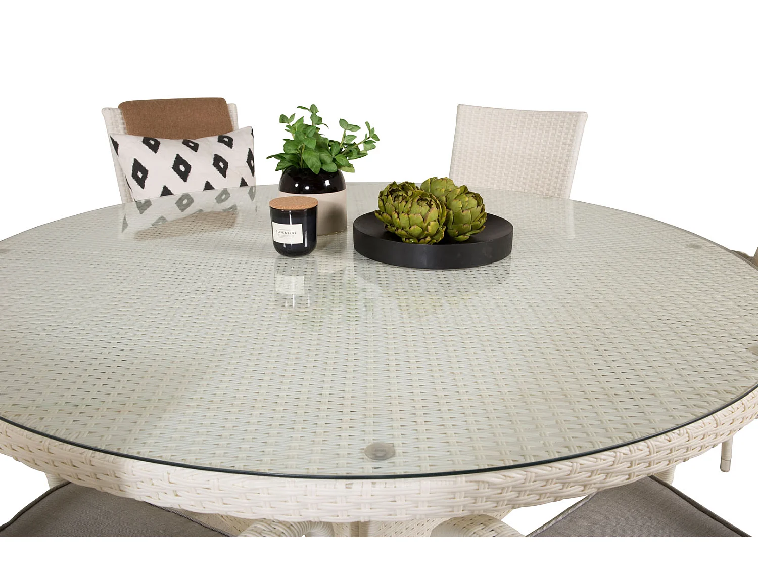 Volta Ensemble table et chaises de jardin, table Ø150cm et 6 chaises Anna, blanc.