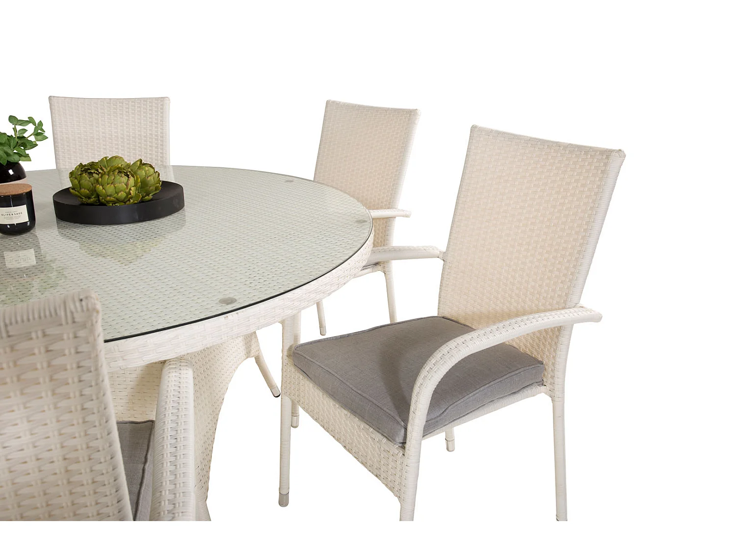 Volta Ensemble table et chaises de jardin, table Ø150cm et 6 chaises Anna, blanc.