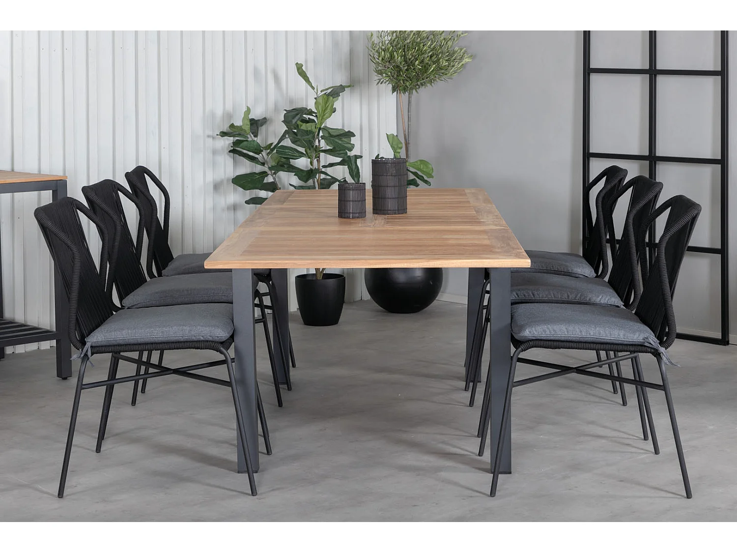 Panama tuinmeubelset tafel 90x152/210cm en 6 stoel Julian zwart, naturel.