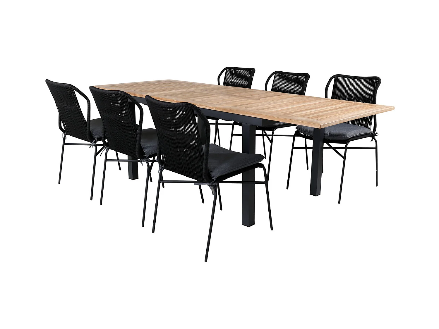 Panama Ensemble table et chaises de jardin, table 90x152/210cm et 6 chaises Julian, noir, naturel.