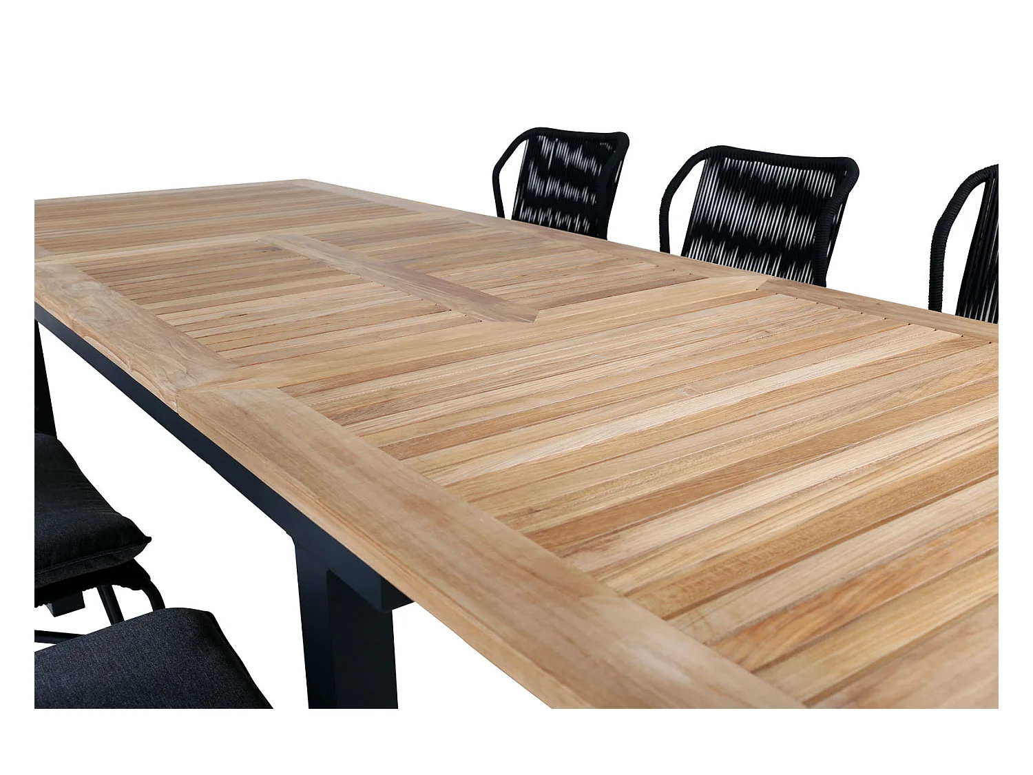 Panama Ensemble table et chaises de jardin, table 90x152/210cm et 6 chaises Julian, noir, naturel.