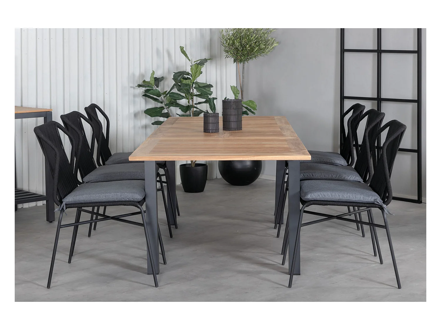 Panama Ensemble table et chaises de jardin, table 90x152/210cm et 6 chaises Julian, noir, naturel.