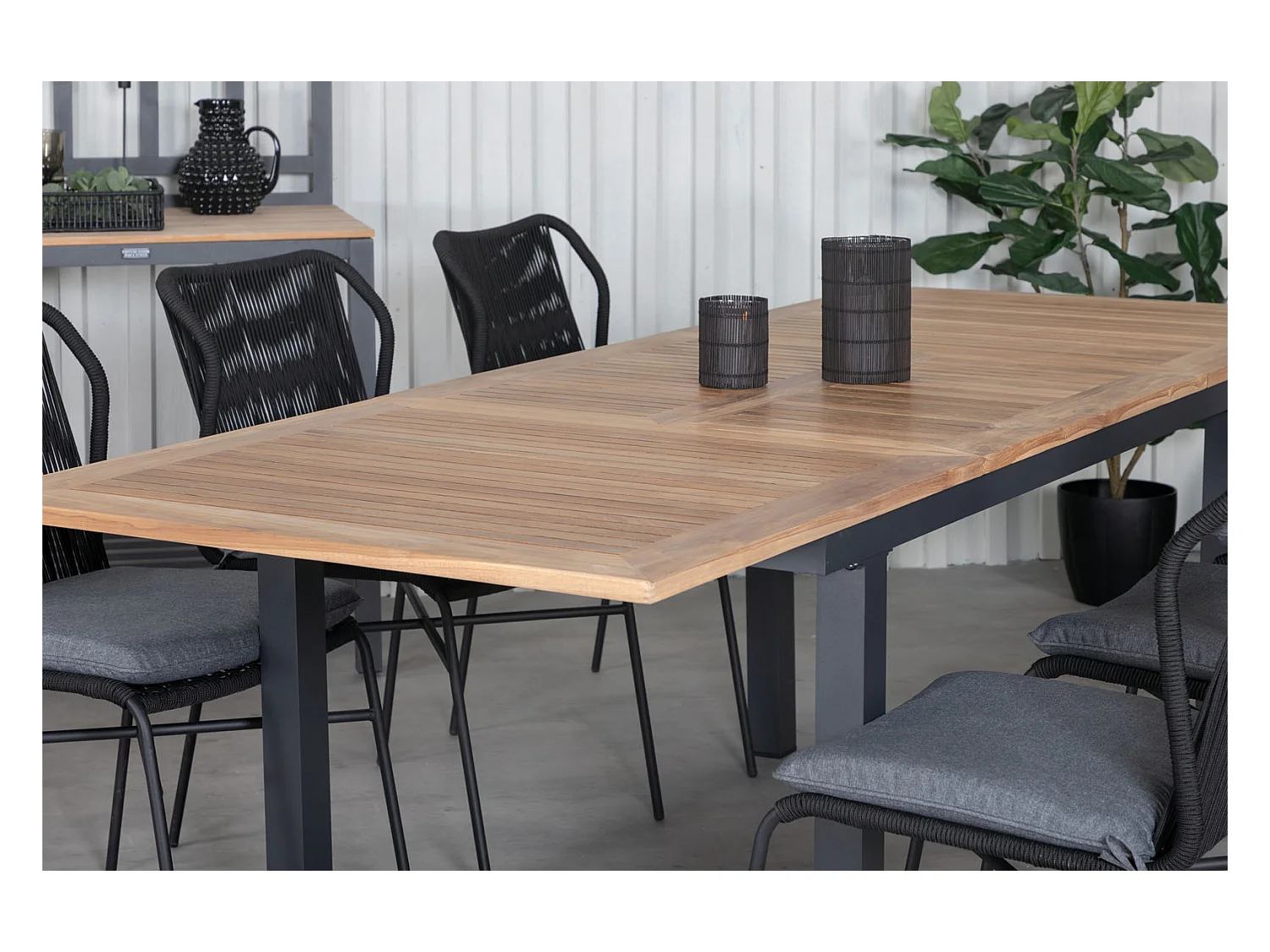 Panama Ensemble table et chaises de jardin, table 90x152/210cm et 6 chaises Julian, noir, naturel.