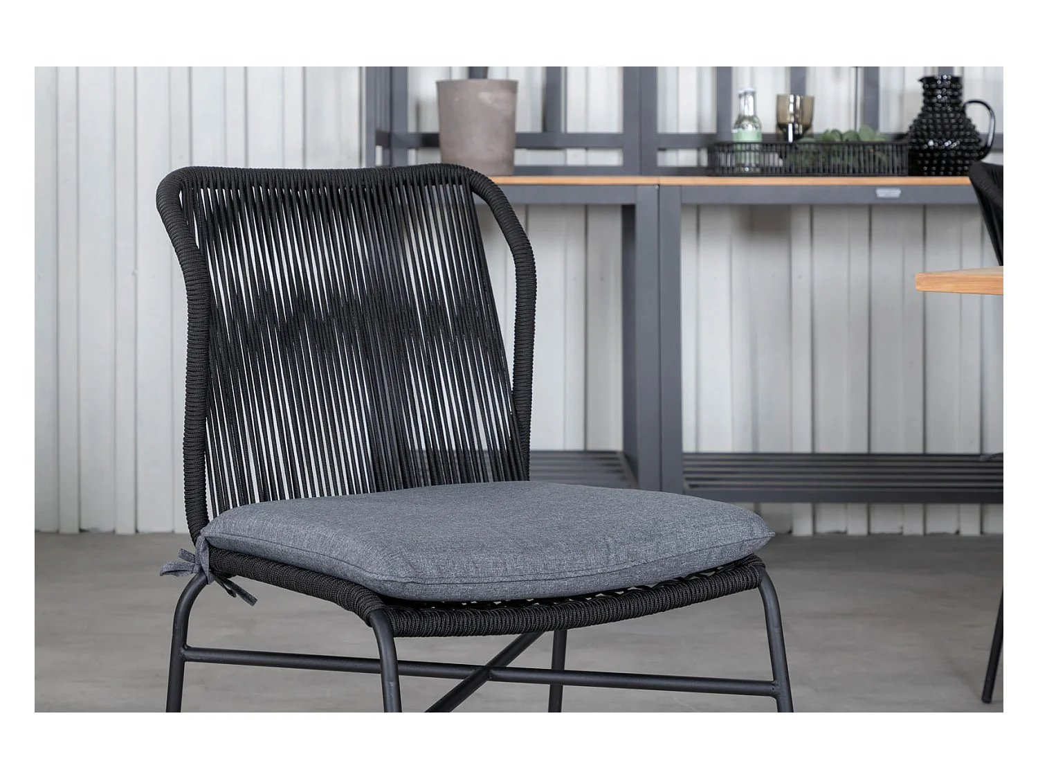 Panama Ensemble table et chaises de jardin, table 90x152/210cm et 6 chaises Julian, noir, naturel.