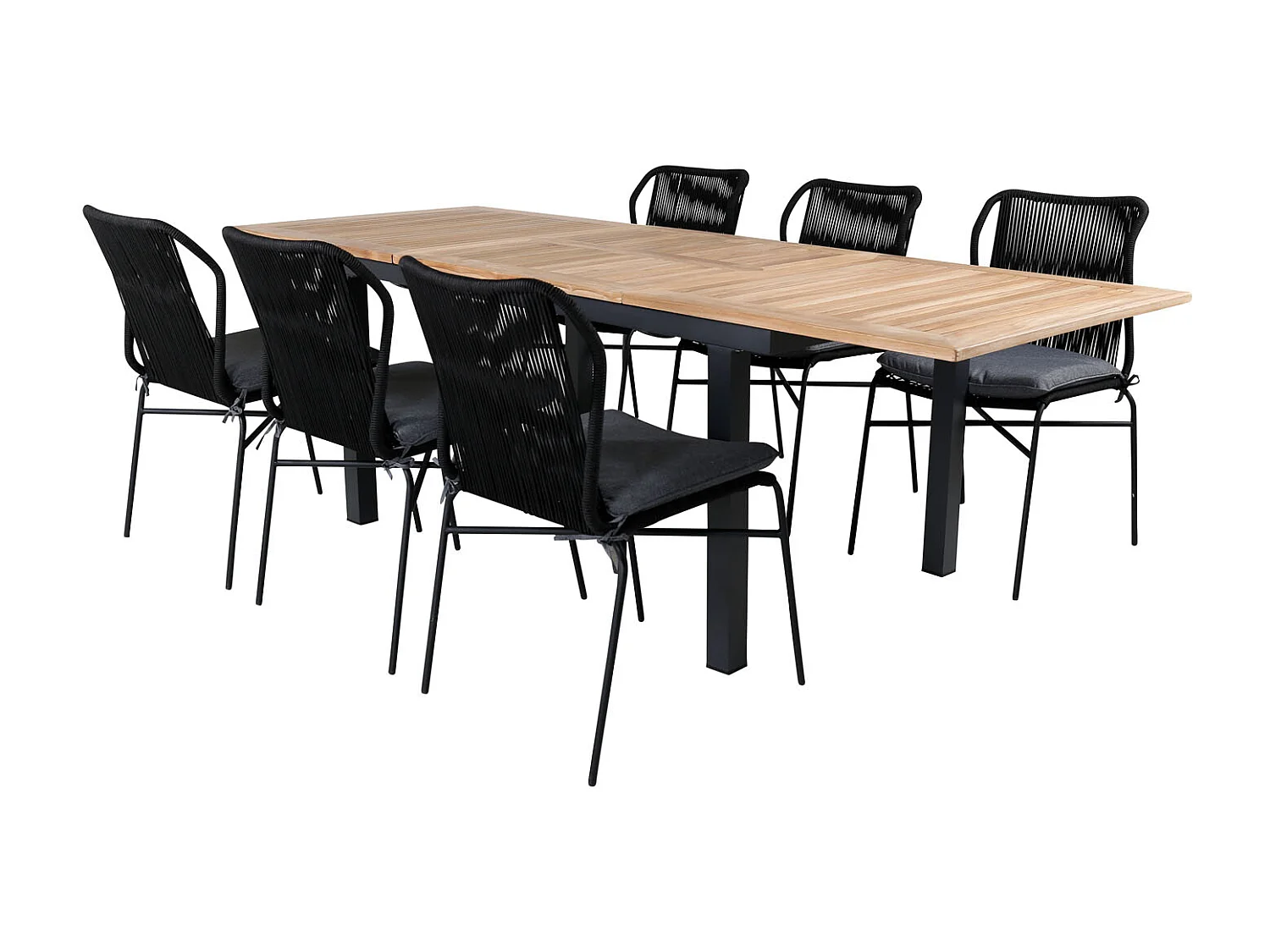 Panama tuinmeubelset tafel 90x152/210cm en 6 stoel Julian zwart, naturel.