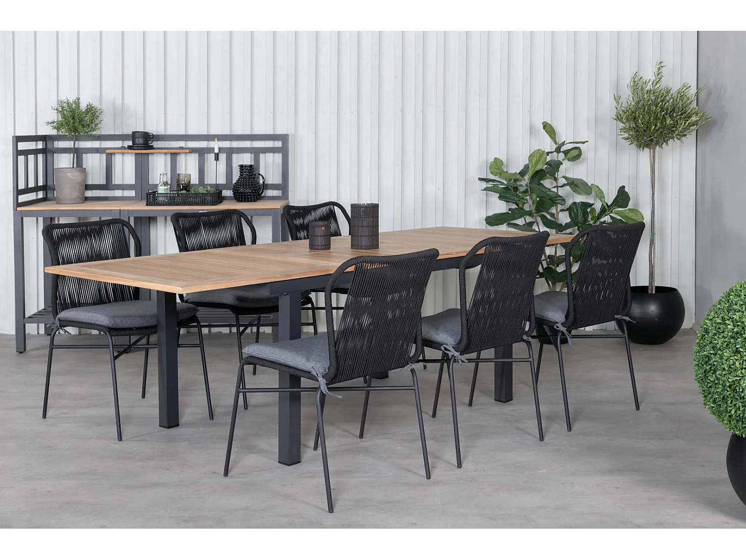 Panama tuinmeubelset tafel 90x152/210cm en 6 stoel Julian zwart, naturel.