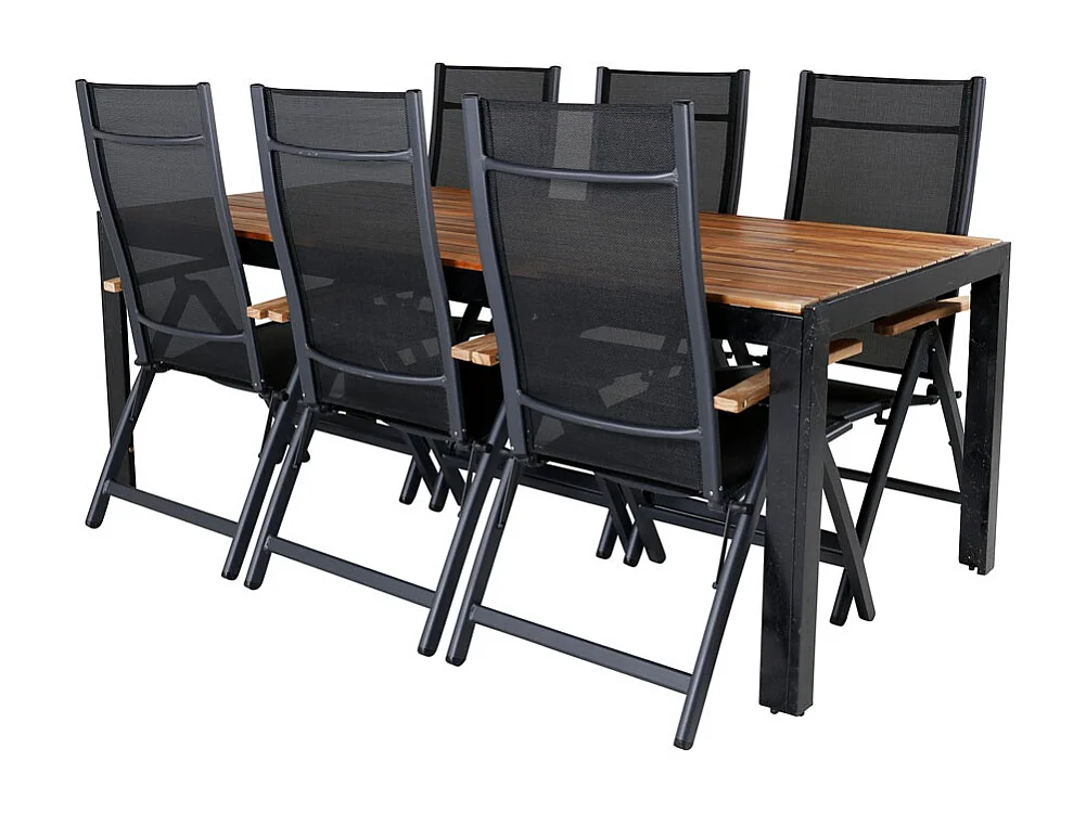 Bois Ensemble table et chaises de jardin, table 90x205cm et 6 chaises Panama, noir, naturel.