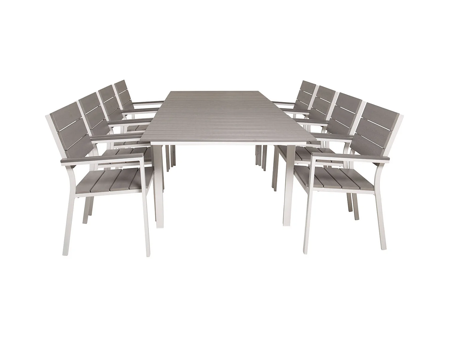 Levels Ensemble table et chaises de jardin, table 100x160/240cm et 8 chaises Levels, blanc, gris.