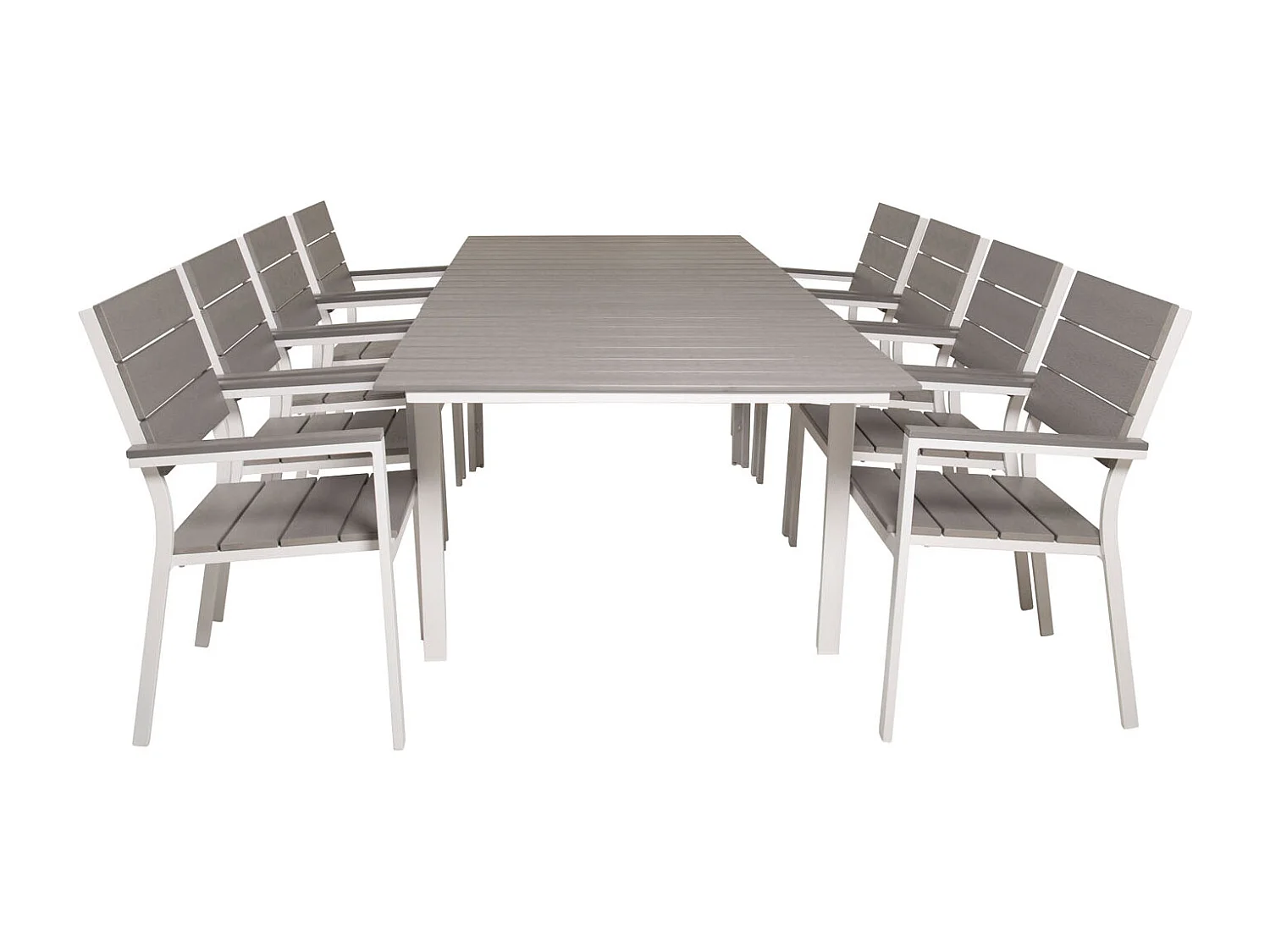 Levels Ensemble table et chaises de jardin, table 100x160/240cm et 8 chaises Levels, blanc, gris.