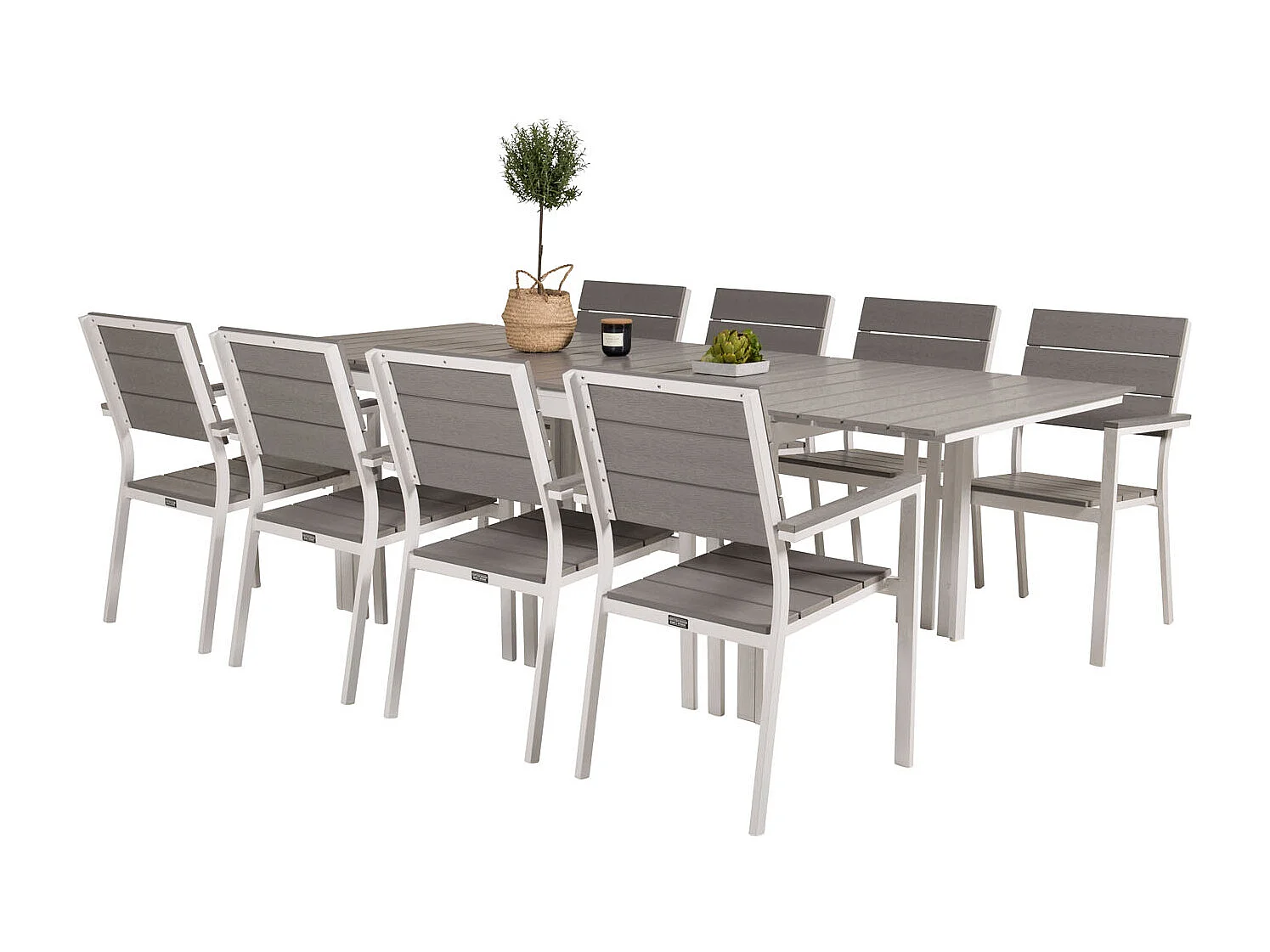 Levels Ensemble table et chaises de jardin, table 100x160/240cm et 8 chaises Levels, blanc, gris.