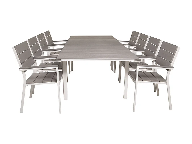 Levels tuinmeubelset tafel 100x160/240cm en 8 stoel Levels wit, grijs.