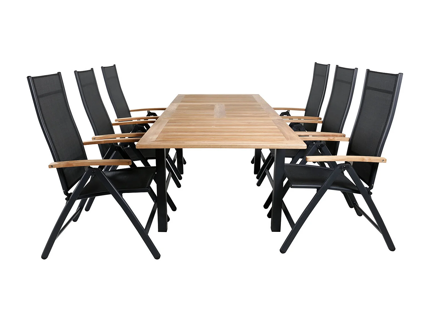 Panama tuinmeubelset tafel 90x152/210cm en 6 stoel Panama zwart, naturel.