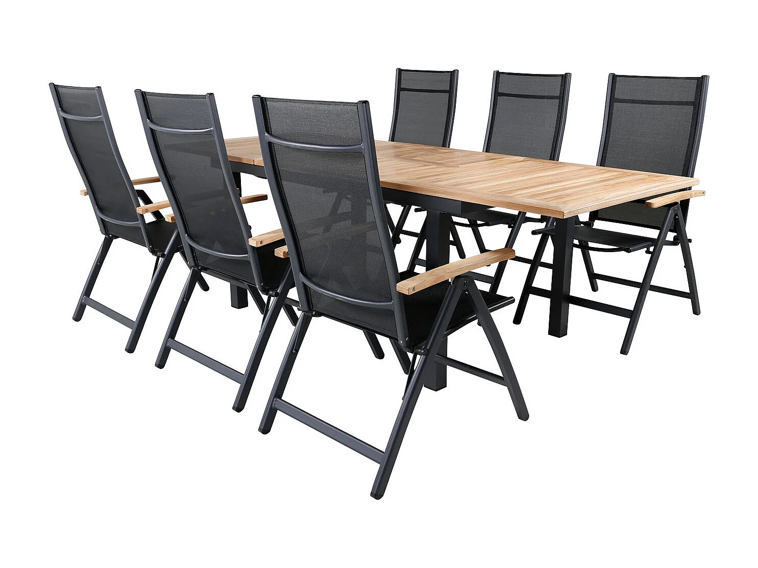 Panama tuinmeubelset tafel 90x152/210cm en 6 stoel Panama zwart, naturel.