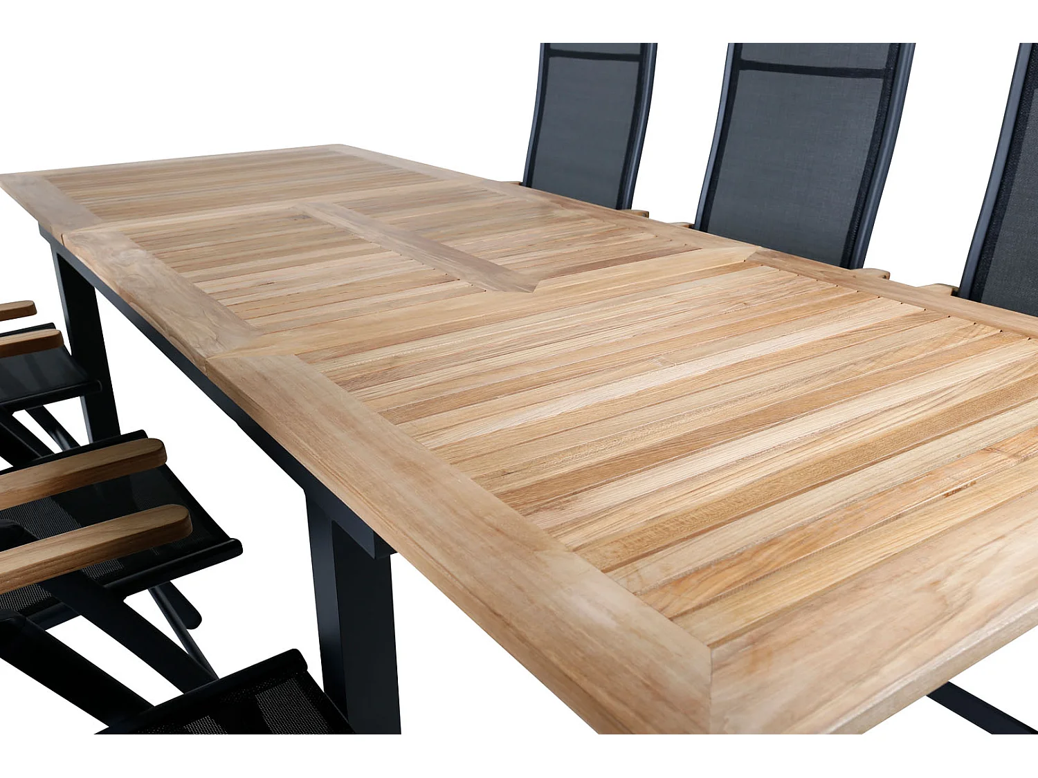 Panama tuinmeubelset tafel 90x152/210cm en 6 stoel Panama zwart, naturel.