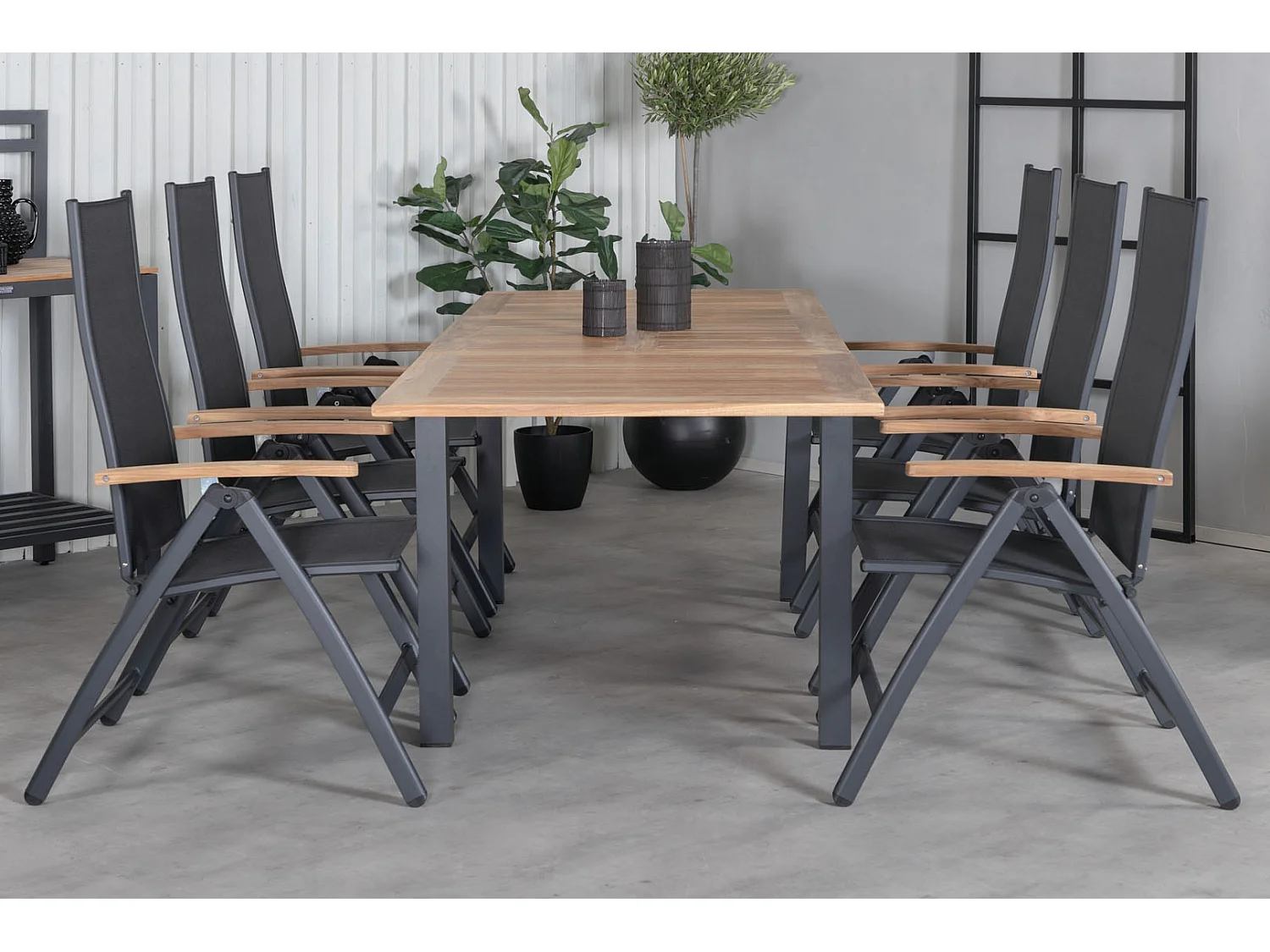 Panama tuinmeubelset tafel 90x152/210cm en 6 stoel Panama zwart, naturel.