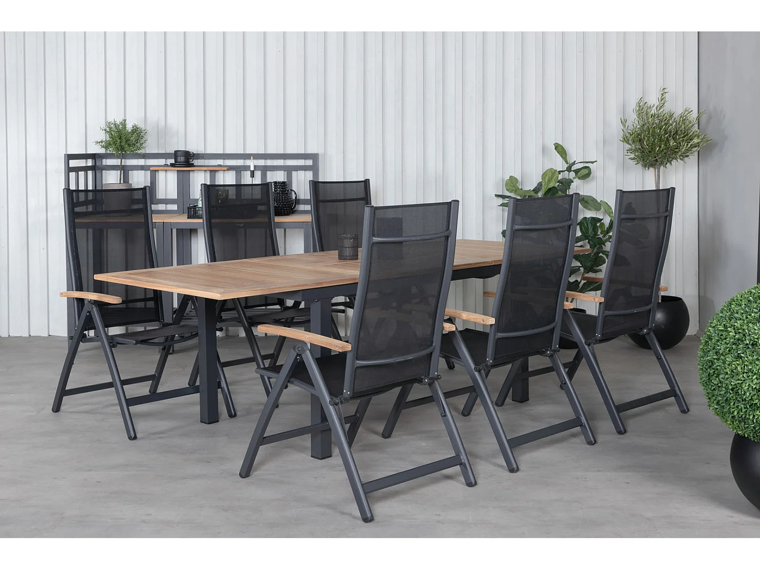 Panama tuinmeubelset tafel 90x152/210cm en 6 stoel Panama zwart, naturel.