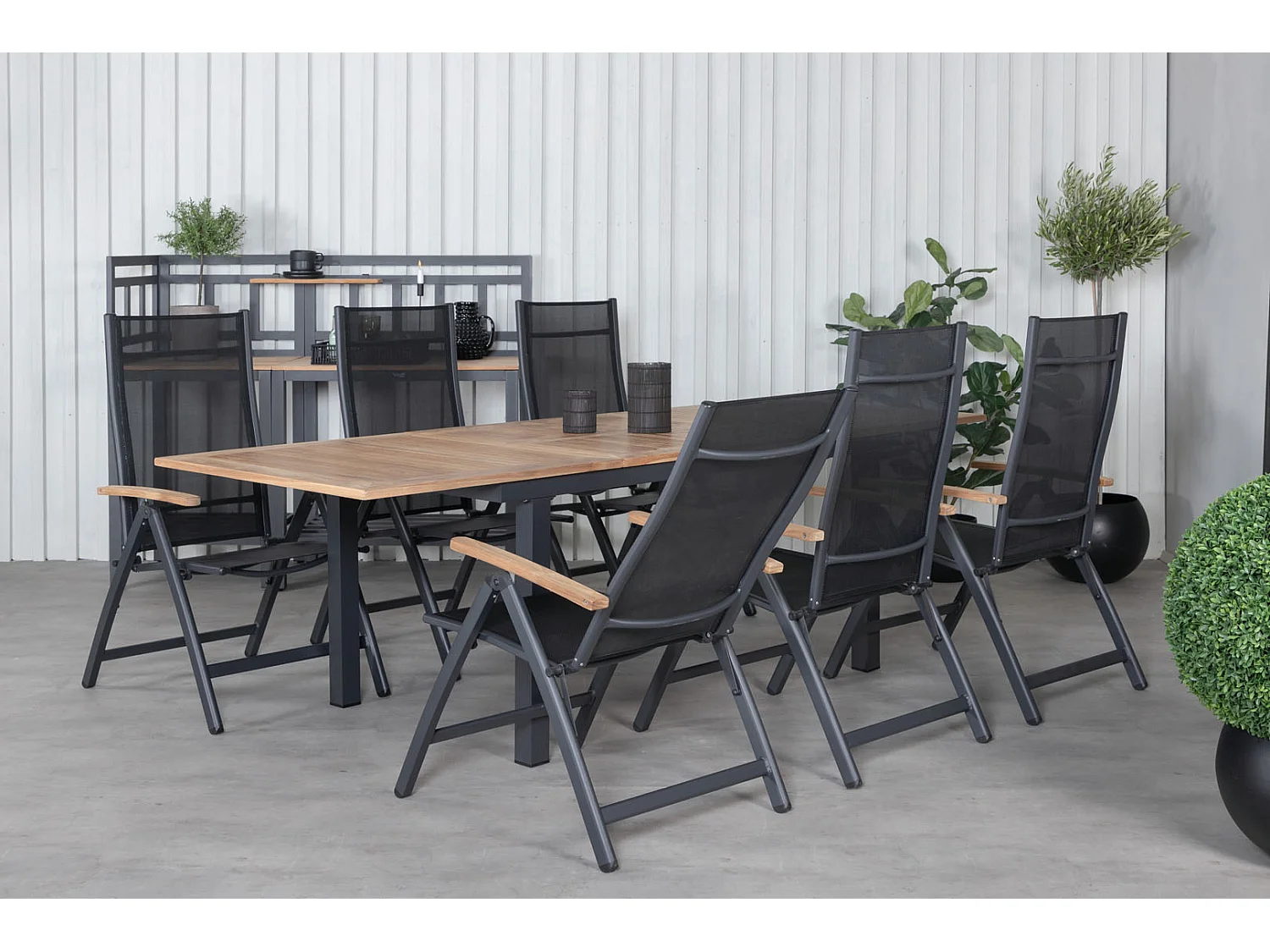 Panama tuinmeubelset tafel 90x152/210cm en 6 stoel Panama zwart, naturel.