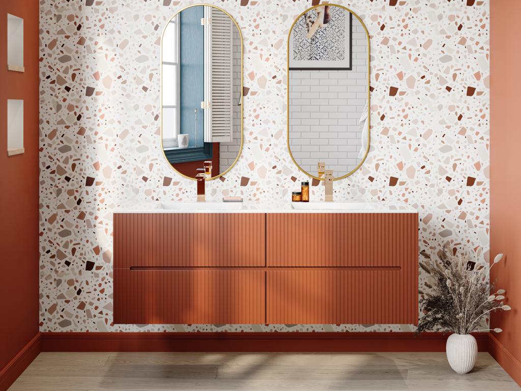 Waschbeckenunterschrank hängend - Terracotta gerippt - 150 cm - PAVANI günstig online kaufen