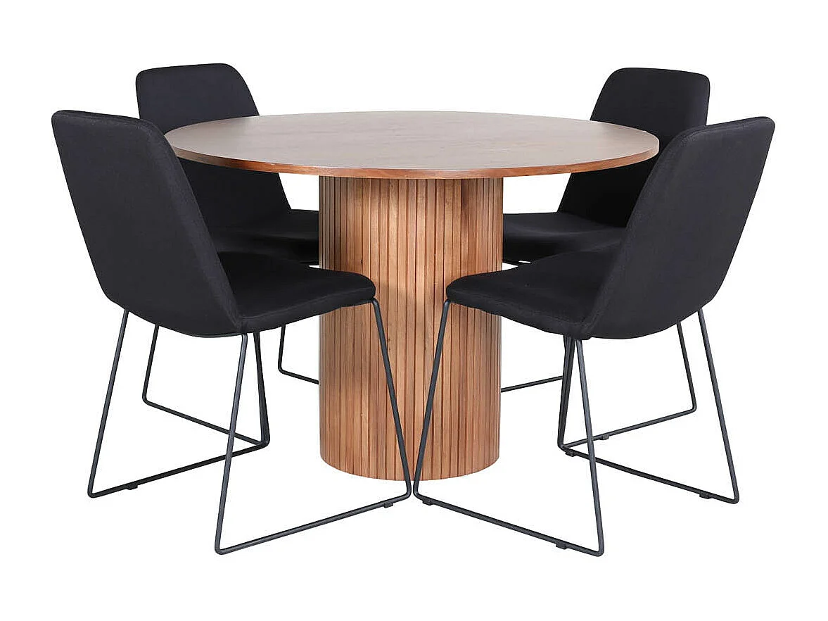 BiancaROWA ensemble table, table chêne plaqué et 4 Muce chaises noir.