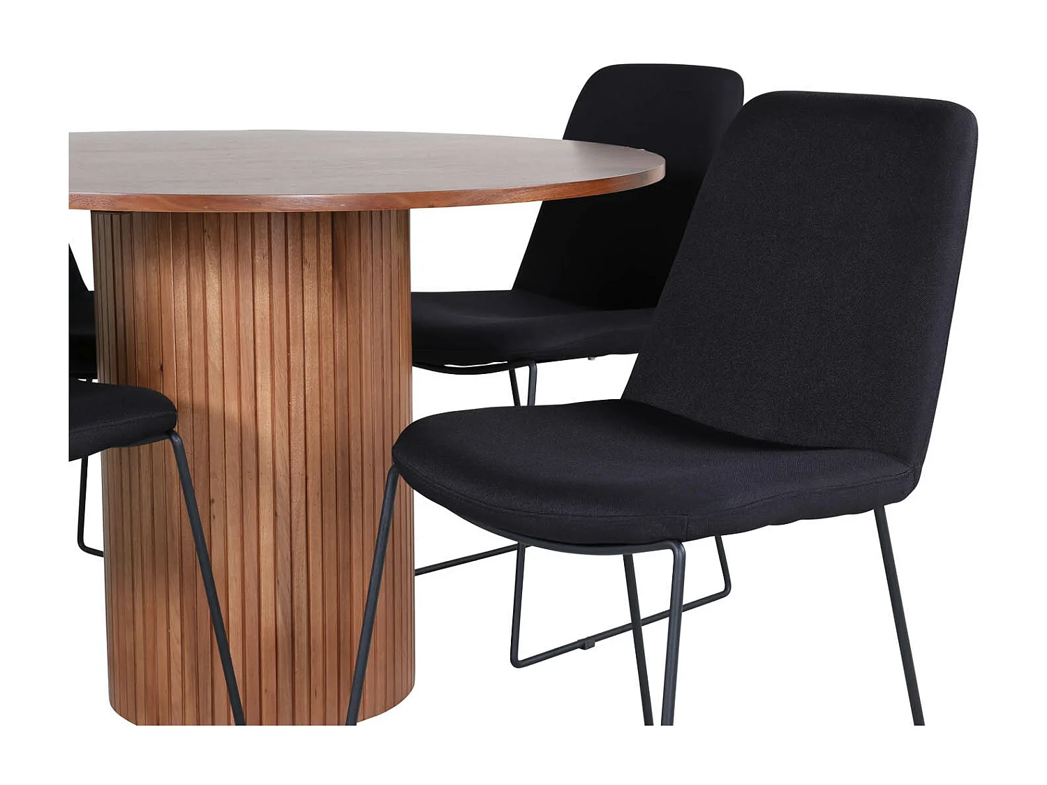 BiancaROWA ensemble table, table chêne plaqué et 4 Muce chaises noir.