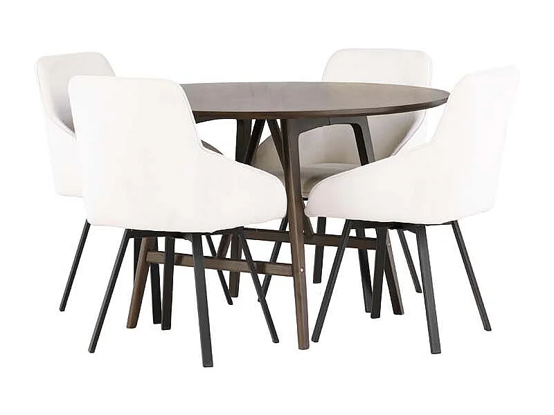 Kaseindon eethoek tafel bruin en 4 Rosie stoelen beige.