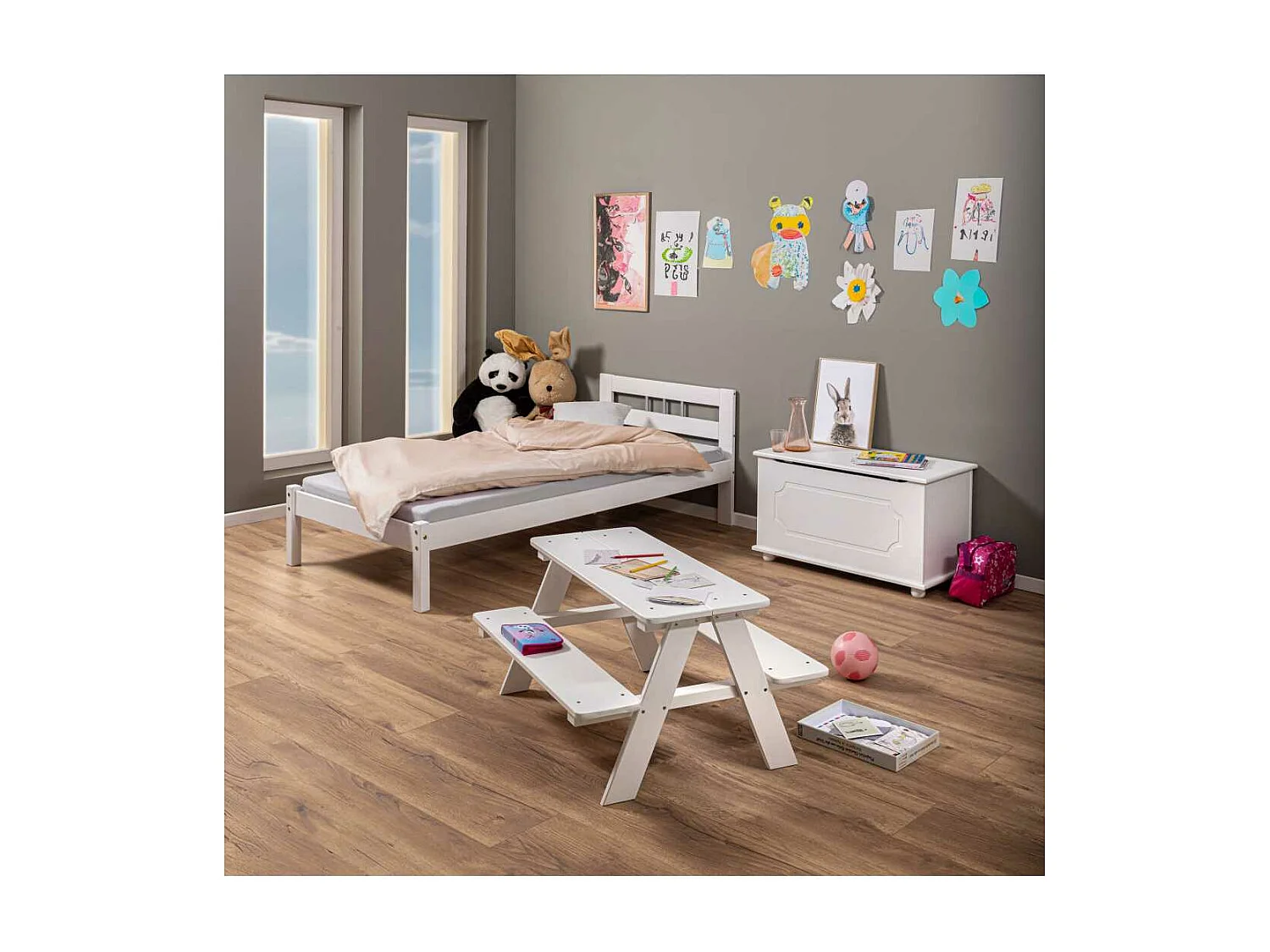 Table Enfant en Bois "Massif" 90cm Blanc