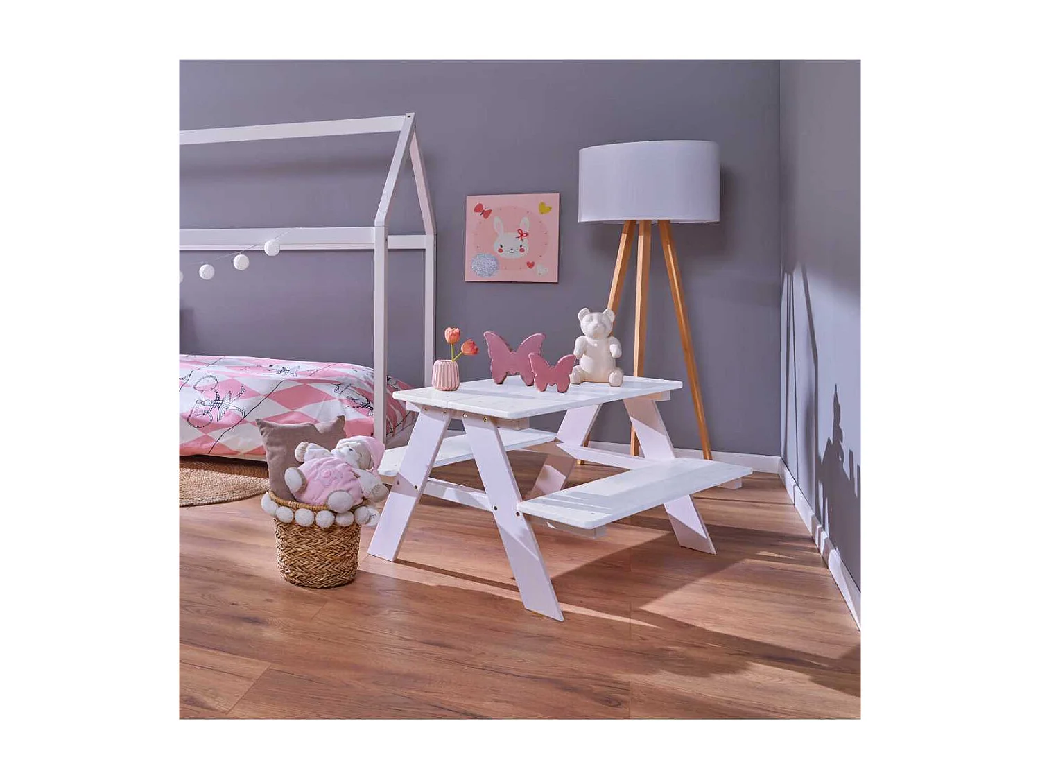 Henning ensemble pour salle à manger ensemble table et banc enfants à l'intérieur blanc.