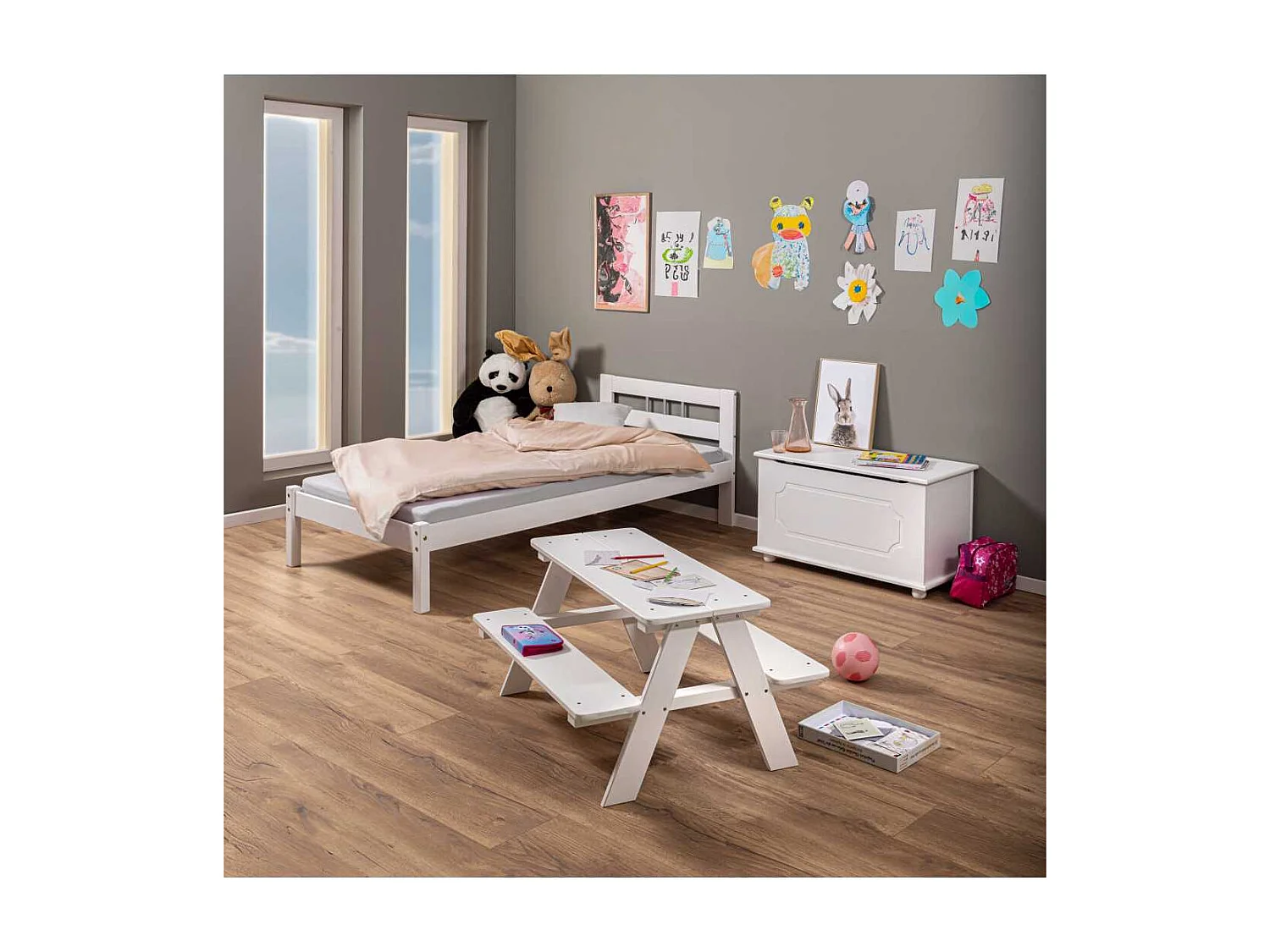 Henning ensemble pour salle à manger ensemble table et banc enfants à l'intérieur blanc.