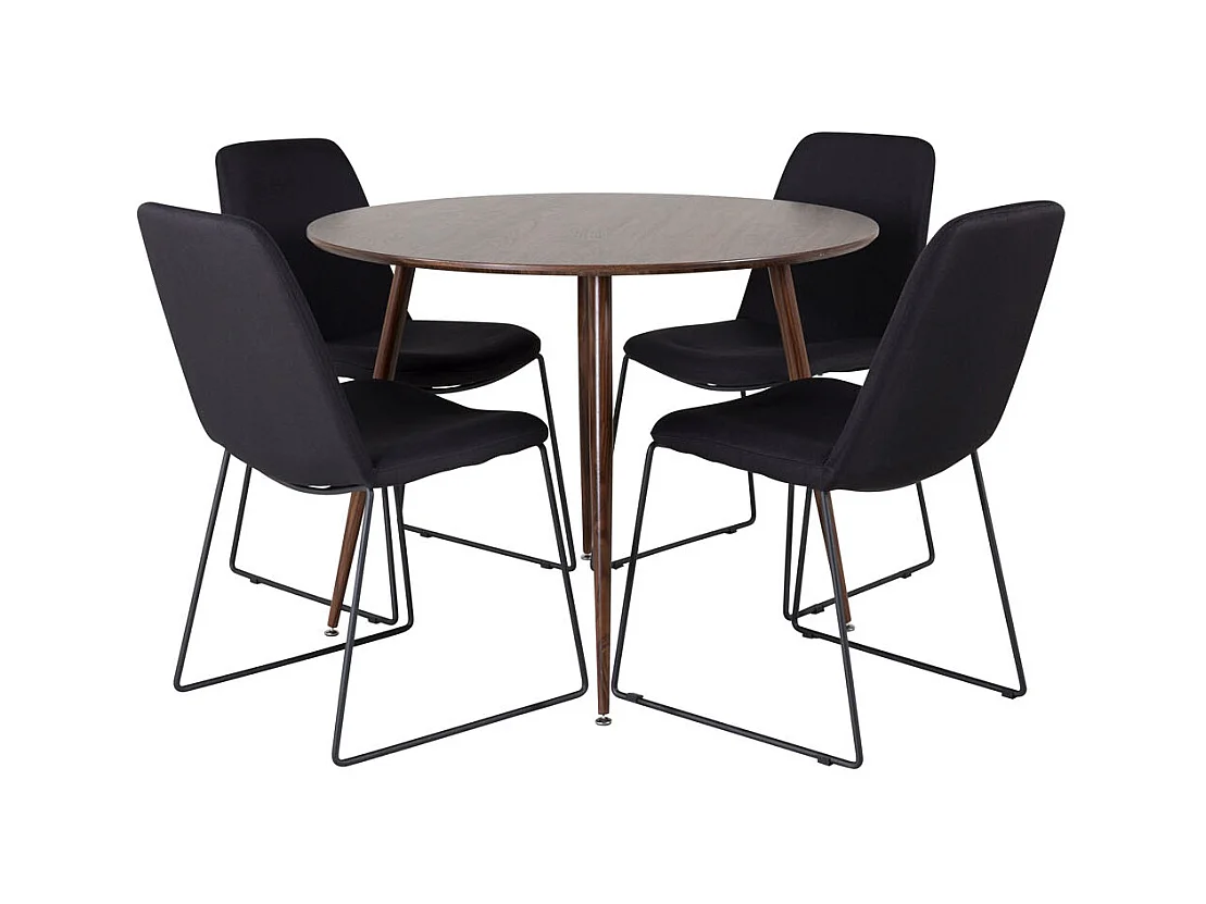PlazaWA100 ensemble table, table noyer décor et 4 Muce chaises noir.