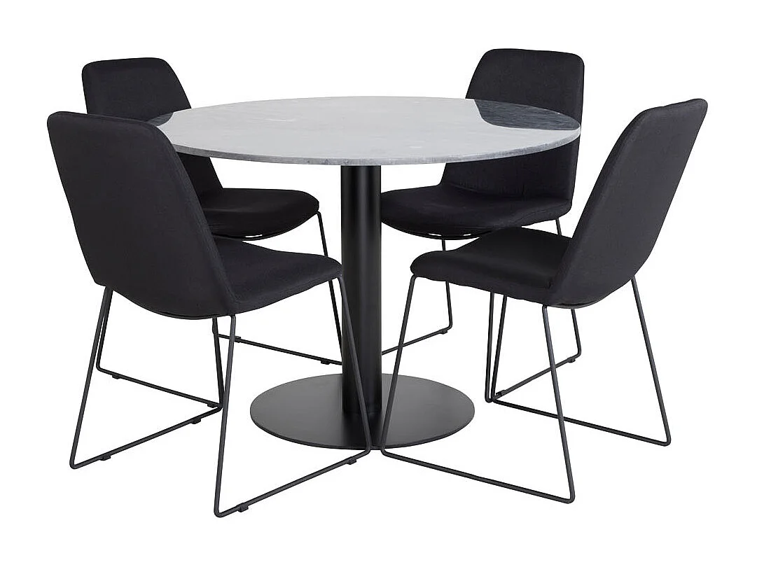 EstelleØ106BLBL eethoek eetkamertafel zwart, marmer en 4 Muce eetkamerstal zwart.