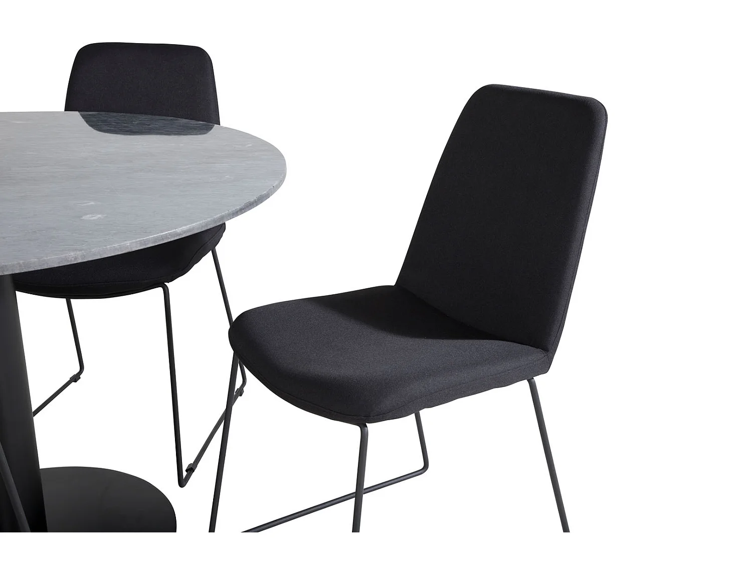 EstelleØ106BLBL eethoek eetkamertafel zwart, marmer en 4 Muce eetkamerstal zwart.