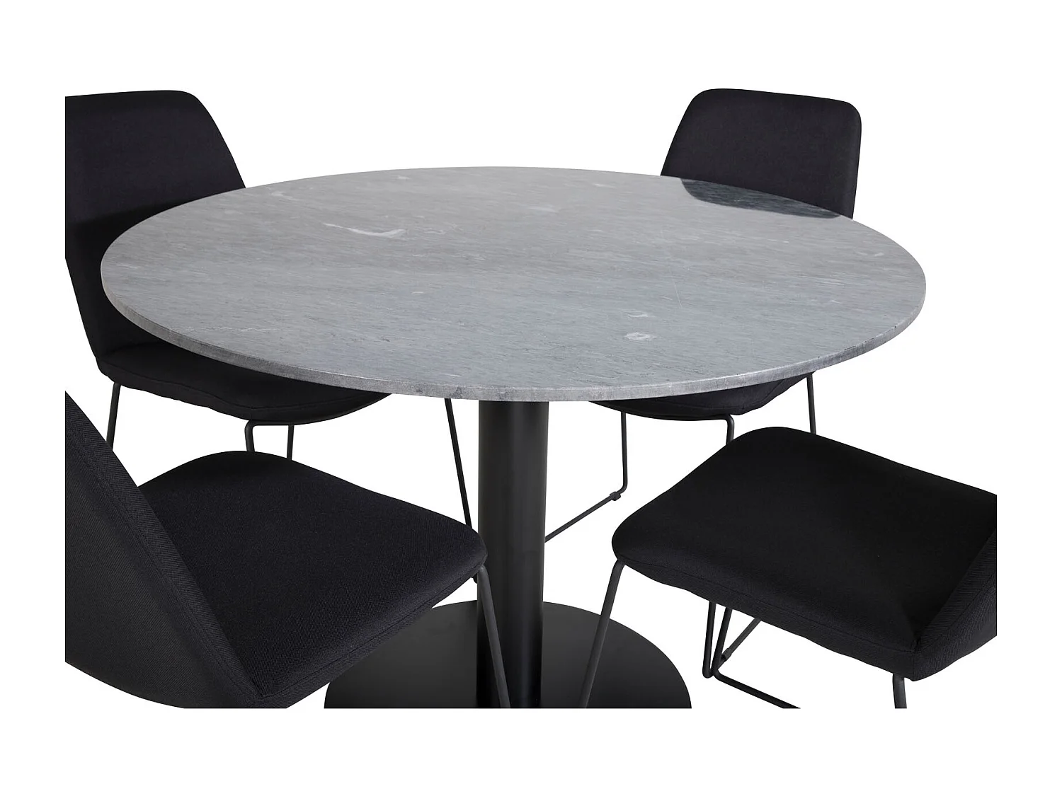 EstelleØ106BLBL eethoek eetkamertafel zwart, marmer en 4 Muce eetkamerstal zwart.