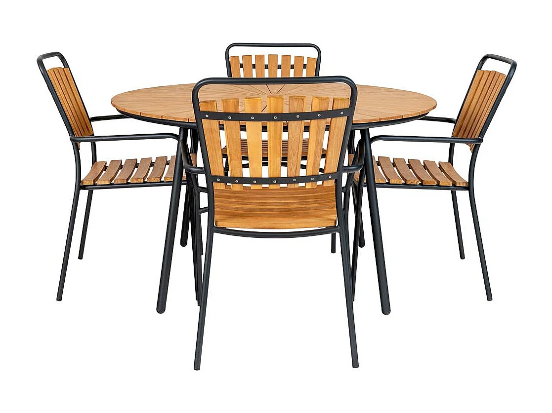 Cleveland table de jardin Ø130cm teck,noir.