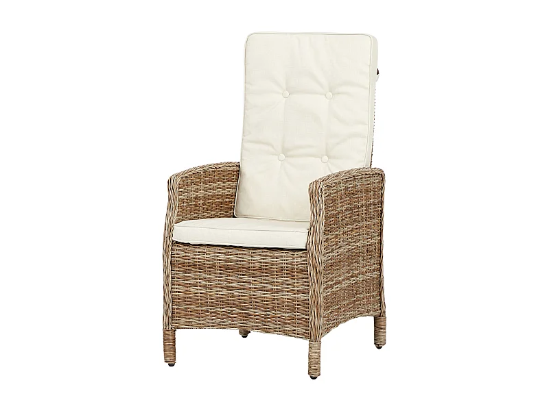 Gram Chaise de jardin avec support d'assise et poignée d'inclinaison, naturel et blanc cassé.