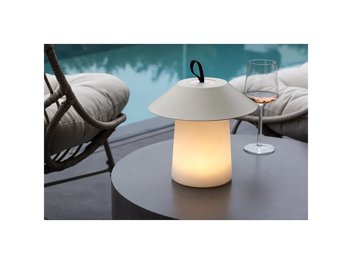 Rubu Tischleuchte LED für den Außenbereich beige.