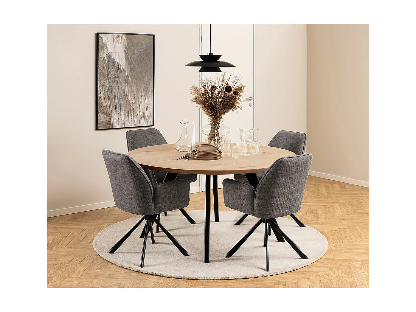 Glenda chaise de salle à manger avec accoudoirs tissu gris clair.