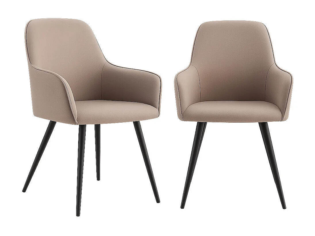 Lot de 2 chaises de salle à manger KARU – Tissu bouclette et pieds métal noir-Beige