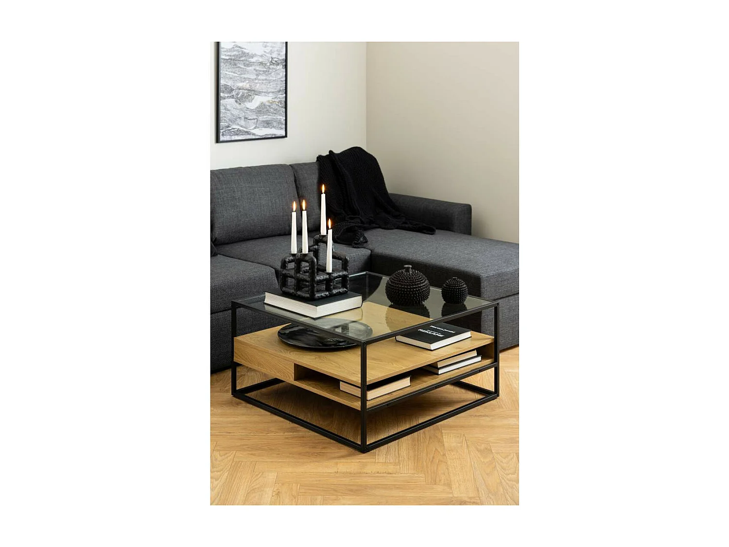 Randolf table basse 2 tablettes chêne décor.