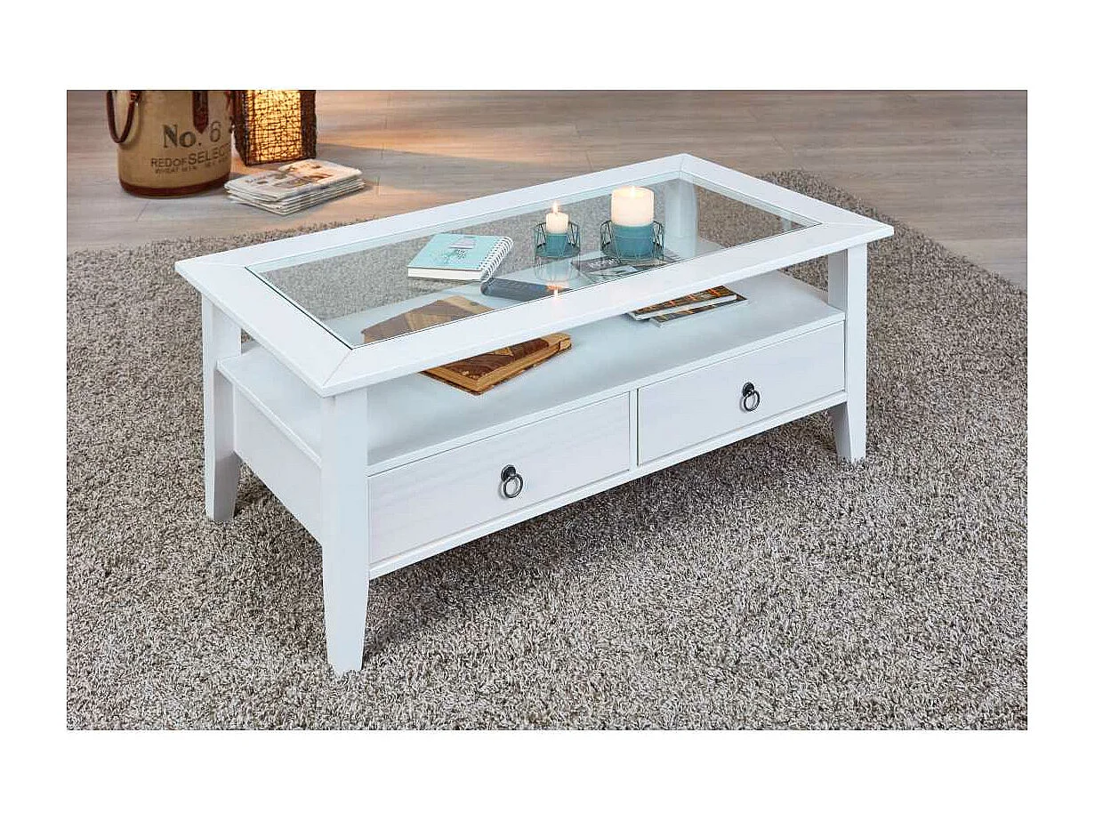 Provence table basse 2 tiroirs blanc.