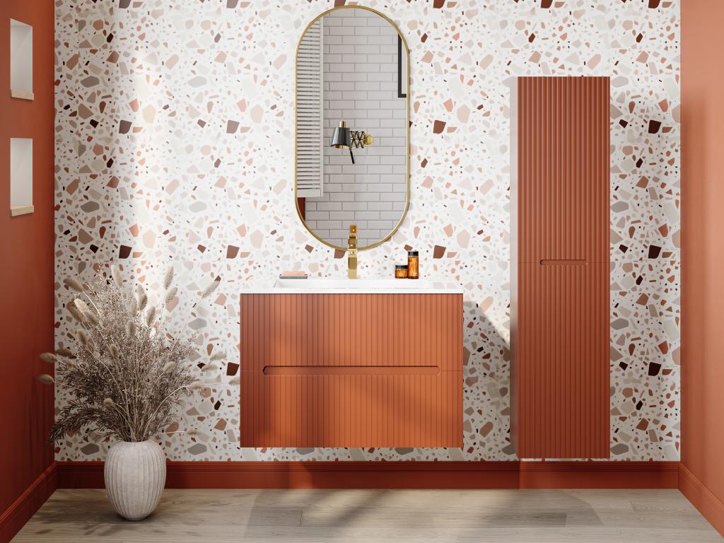 Badhochschrank hängend - 140 cm - Terracotta gerippt - PAVANI günstig online kaufen