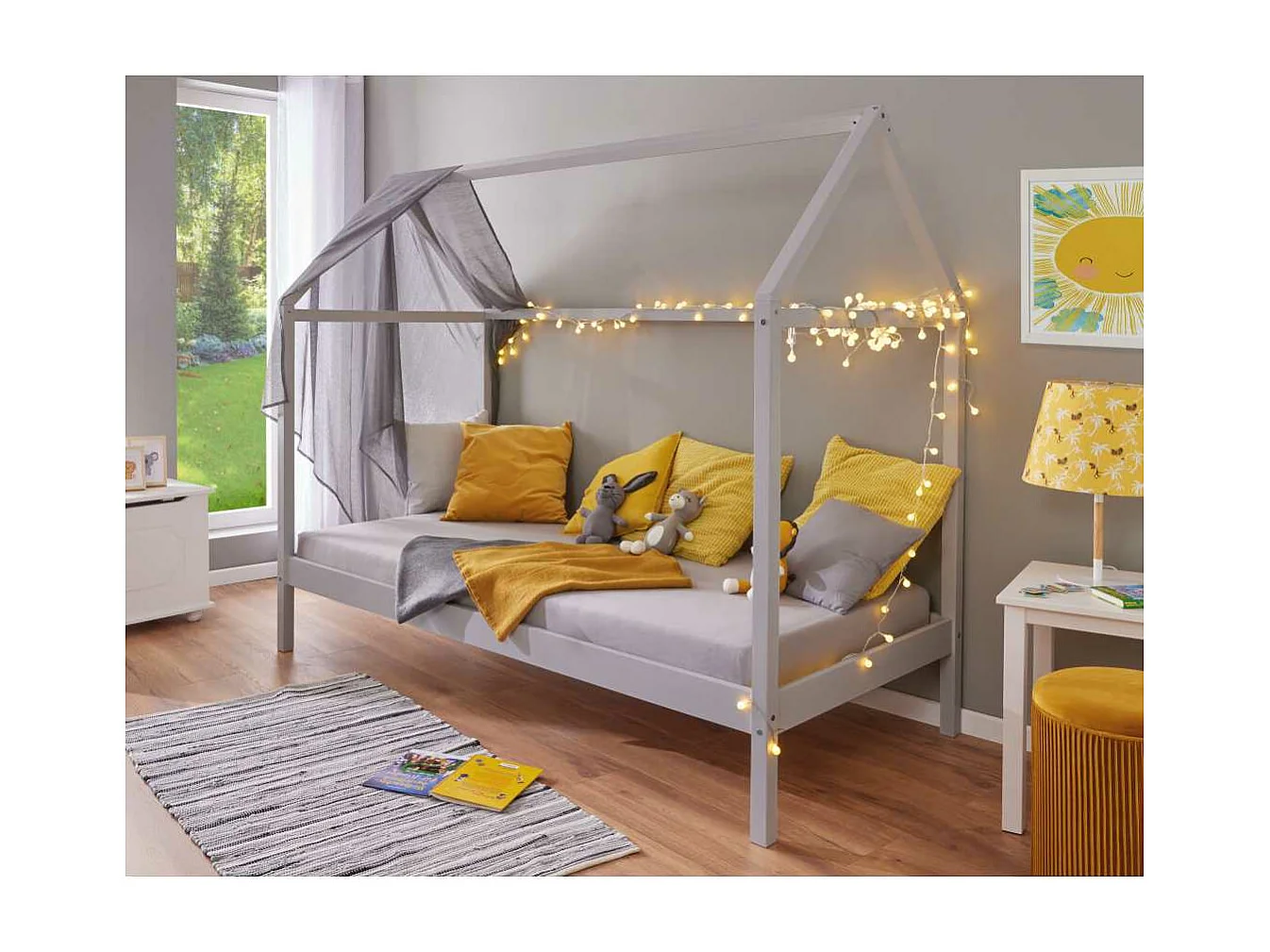 SunRoad lit maison, 90x200cm gris.