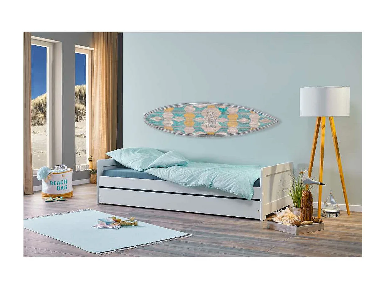 Surf lit 90x190cm, lit gigogne blanc.