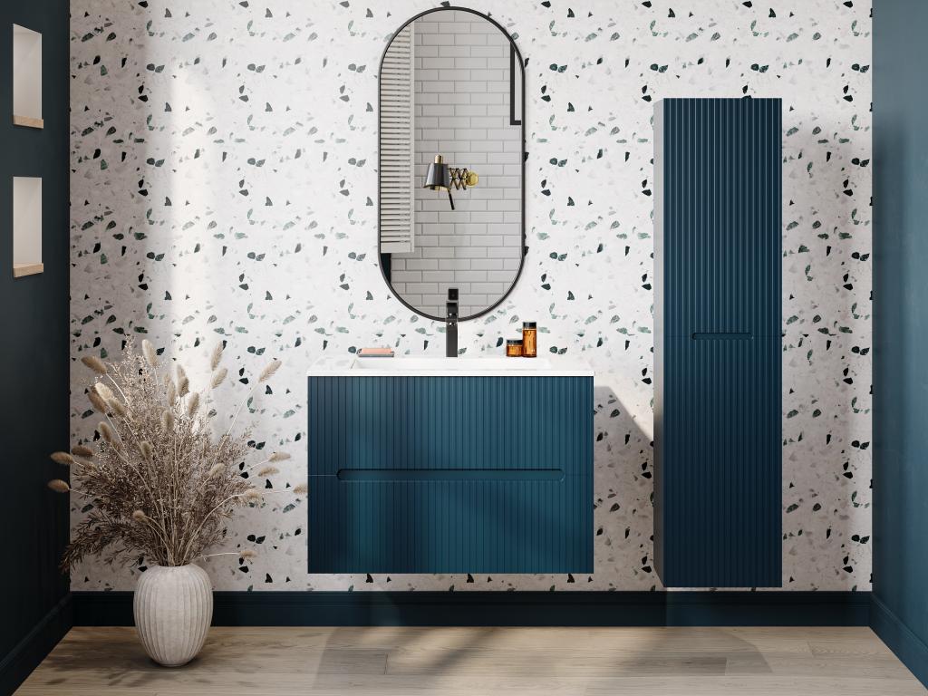 Badhochschrank hängend - 140 cm - Blau gerippt - PAVANI günstig online kaufen