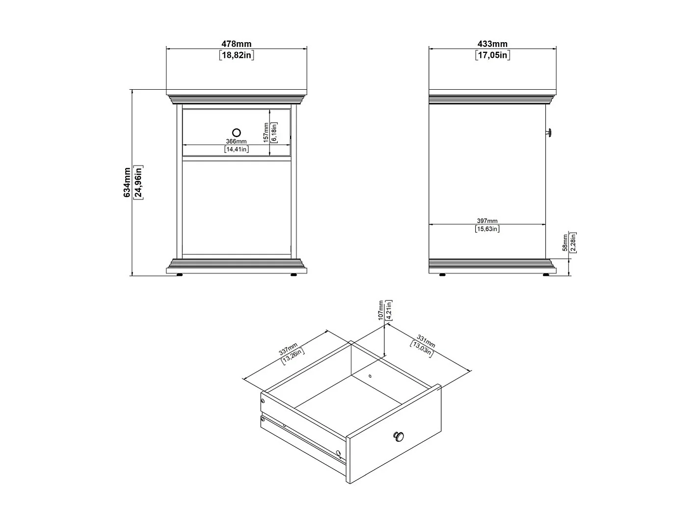North Nachttisch 1 Schublade schwarz matt.