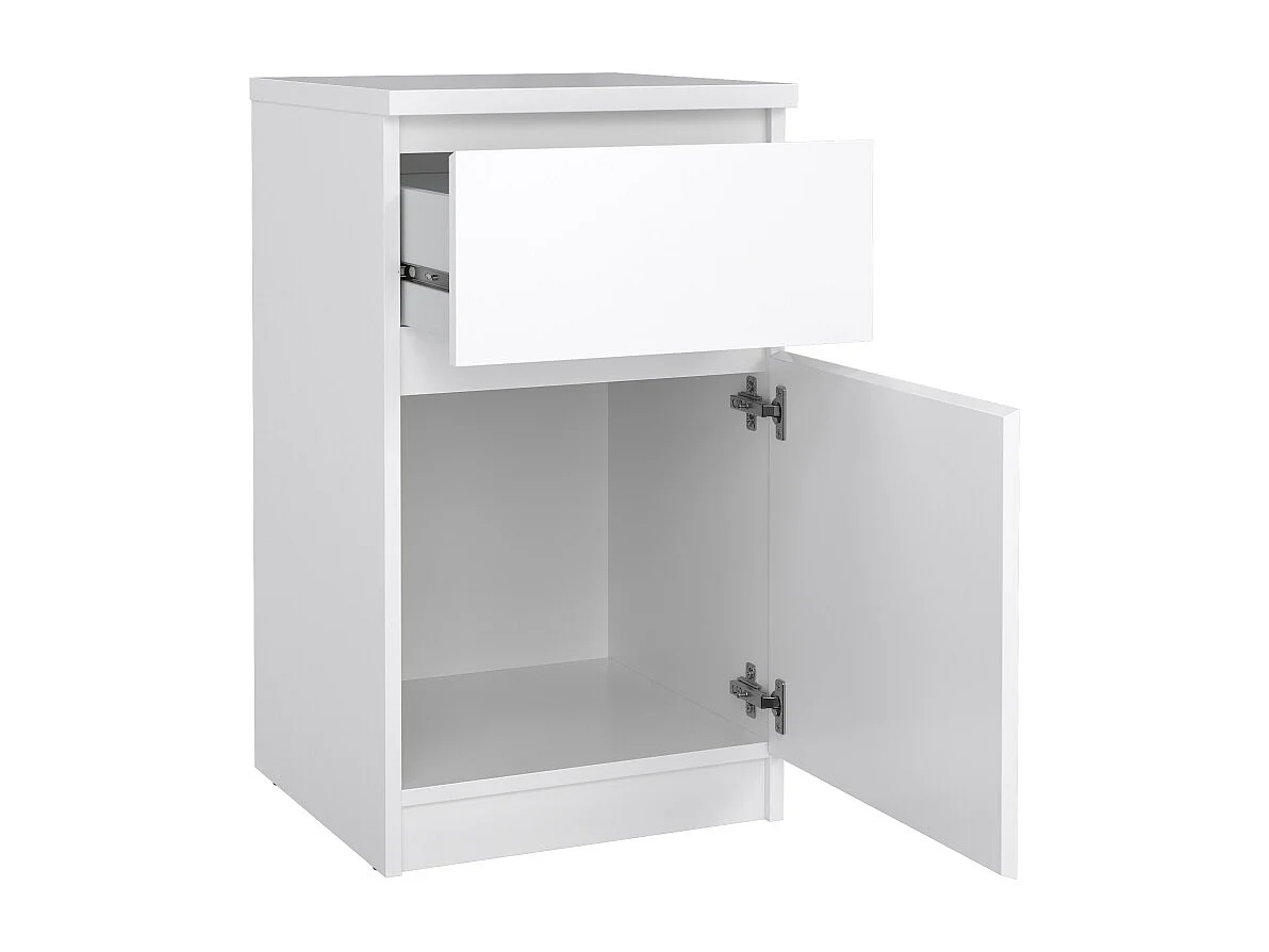 Naia table de nuit porte réversible 1 porte 1 tiroir blanc brillant.