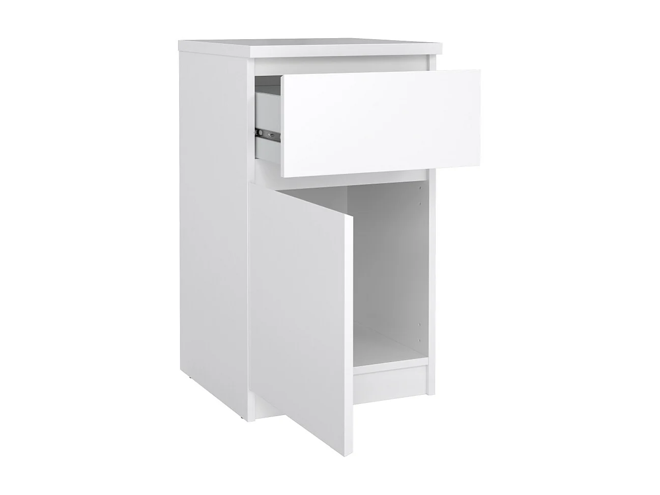 Naia table de nuit porte réversible 1 porte 1 tiroir blanc brillant.